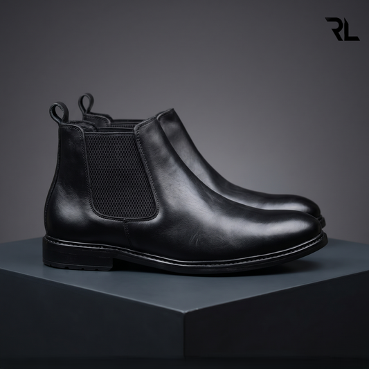 Black Leather Chelsea Boot For Men's - 1003