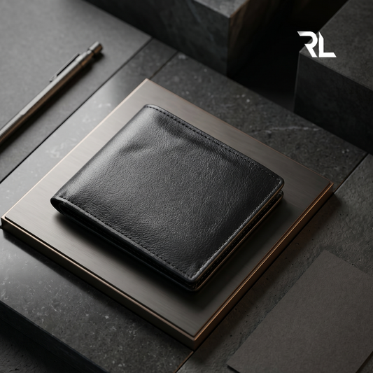 Black Leather Bi-Fold Wallet with Card Holder