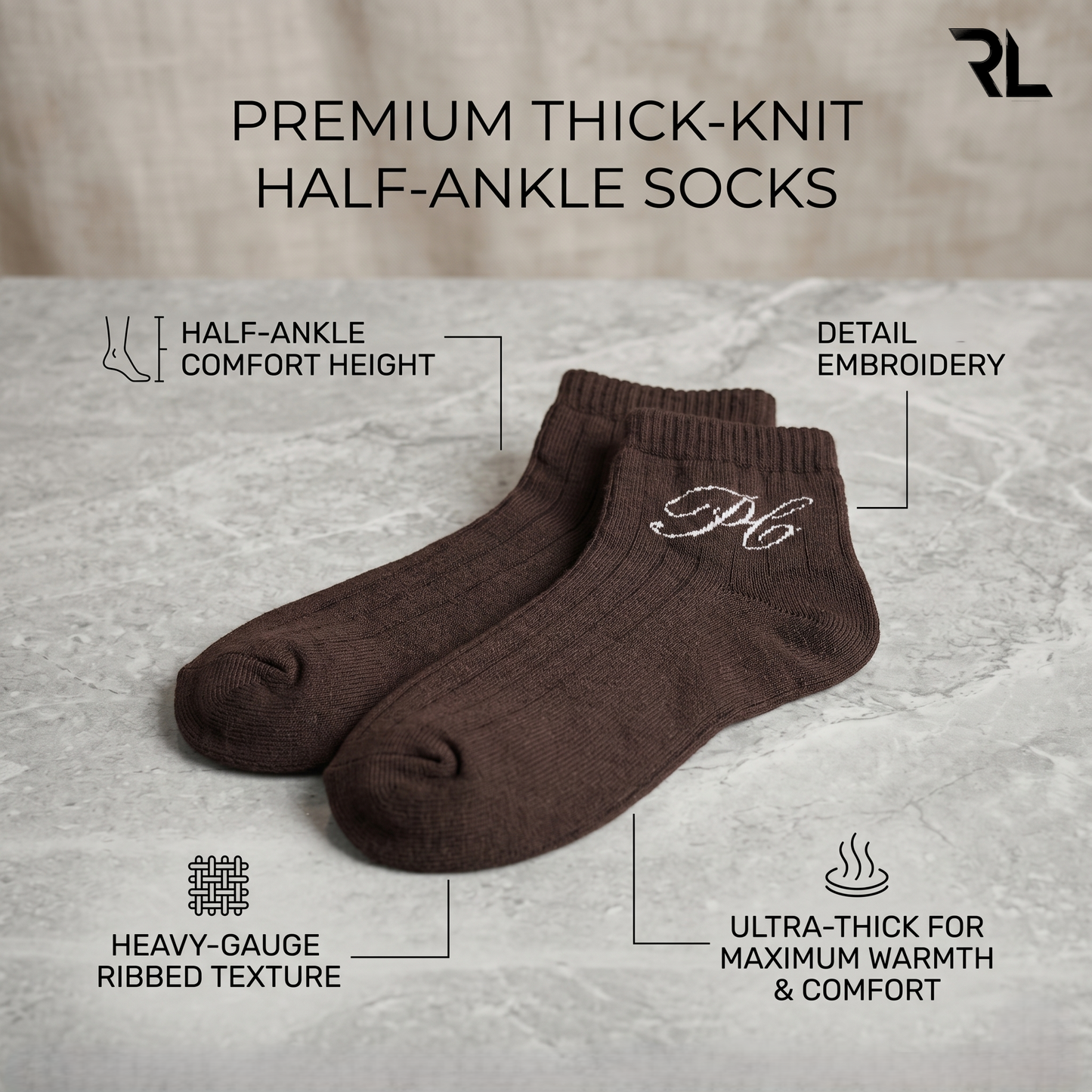 Thick Casual Ankle Socks - Brown ( 1 Pair) S002