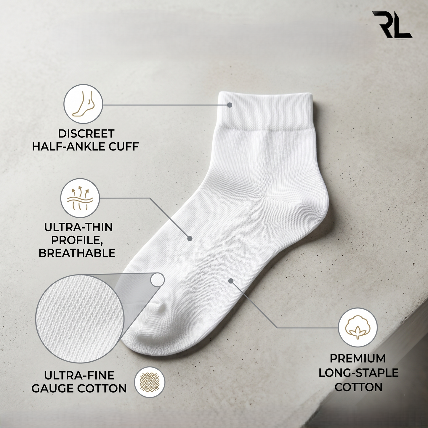 Thin Formal Ankle Socks - White (1 Pair) - S001