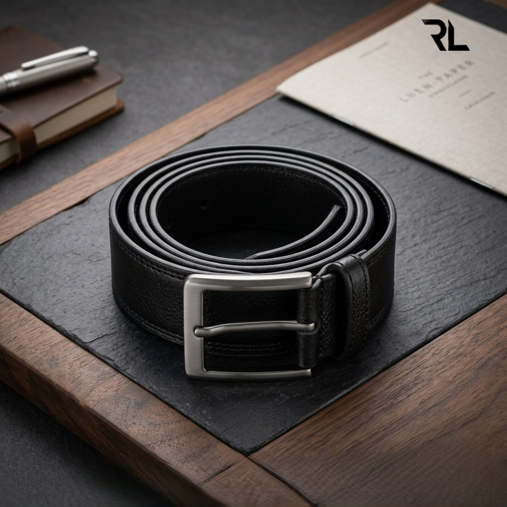 Semi casual leather belt for men - black