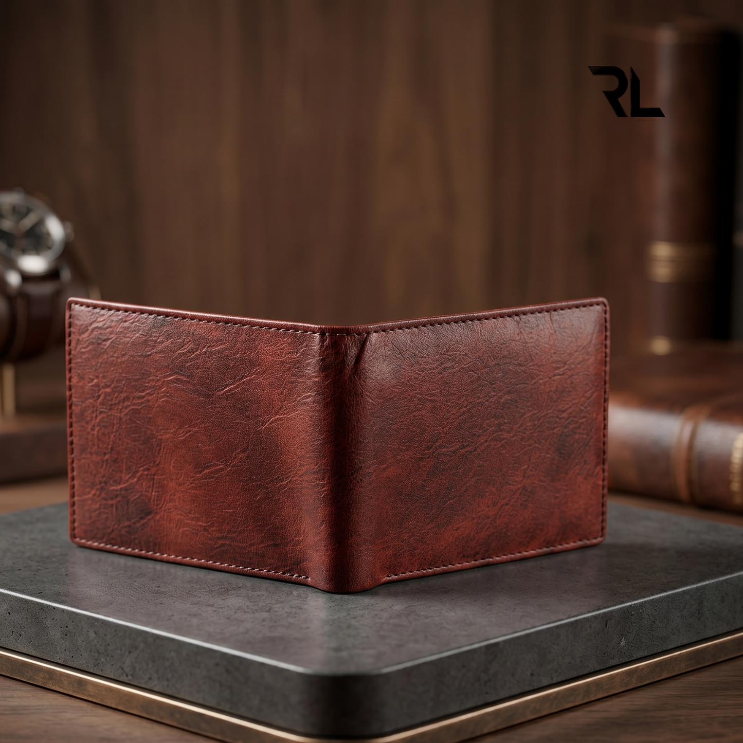 Vintage Brown Leather Bifold Wallet with Coin Pocket & ID Flap