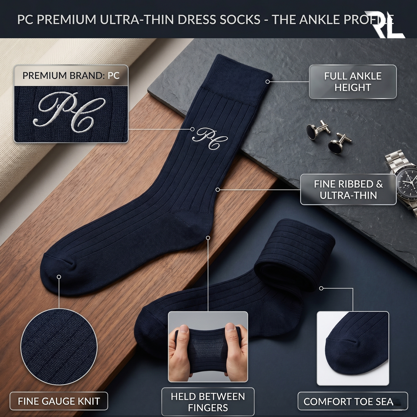Thin Formal Full Socks - Blue ( 1 Pair ) S004