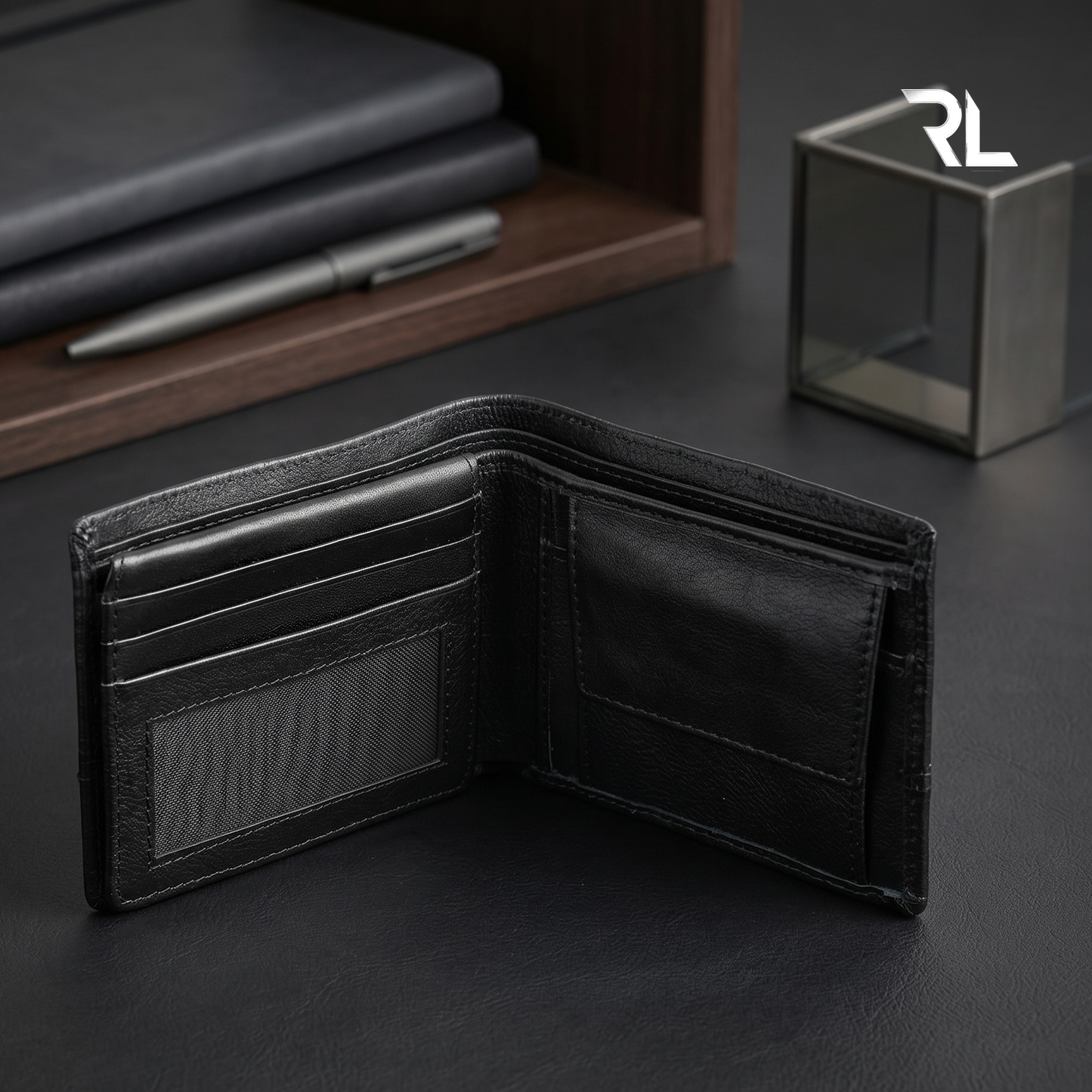 Classic Black Leather Bi-Fold Wallet for Men
