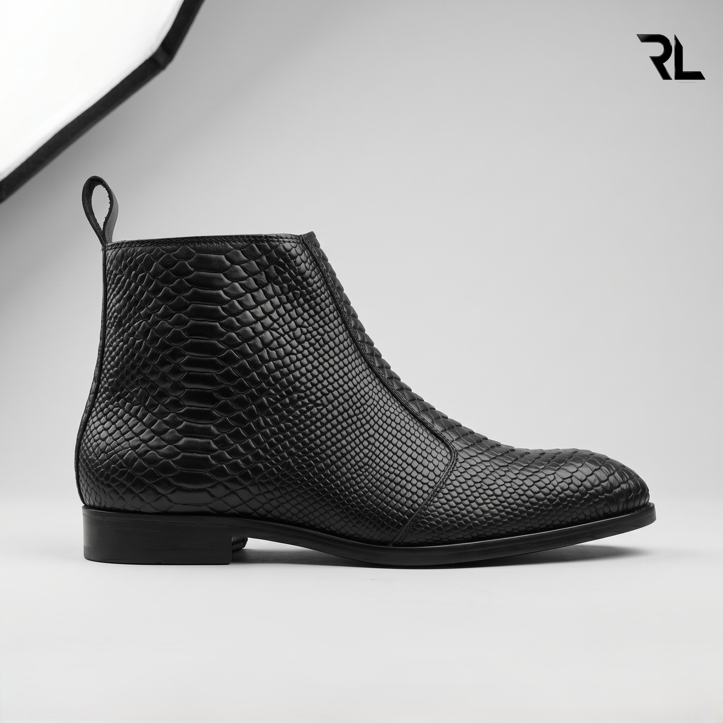 Men's Croco -Textured Leather Chelsea Boots - Black- 1006