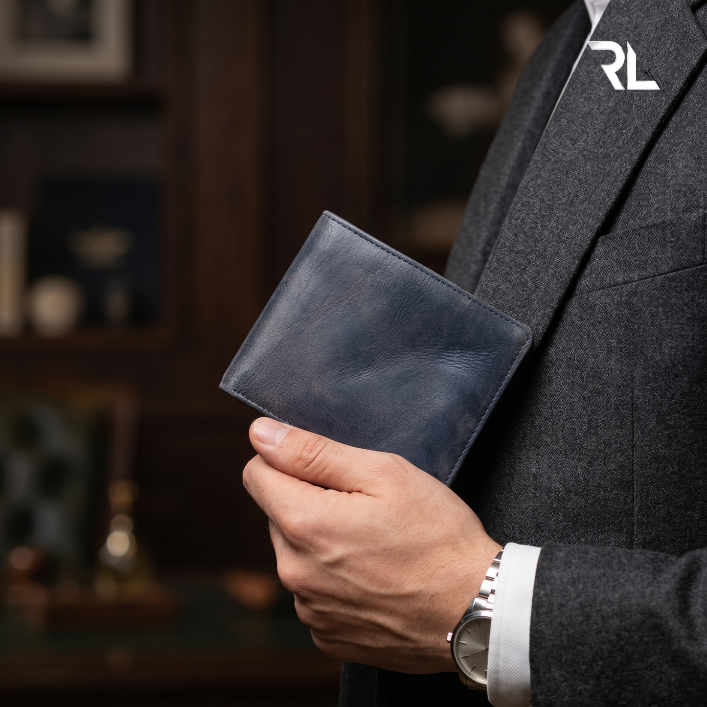 Classic Navy Blue Leather Bifold Wallet for Men