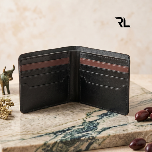 Premium Black Leather Slim Bi-Fold Wallet for Men