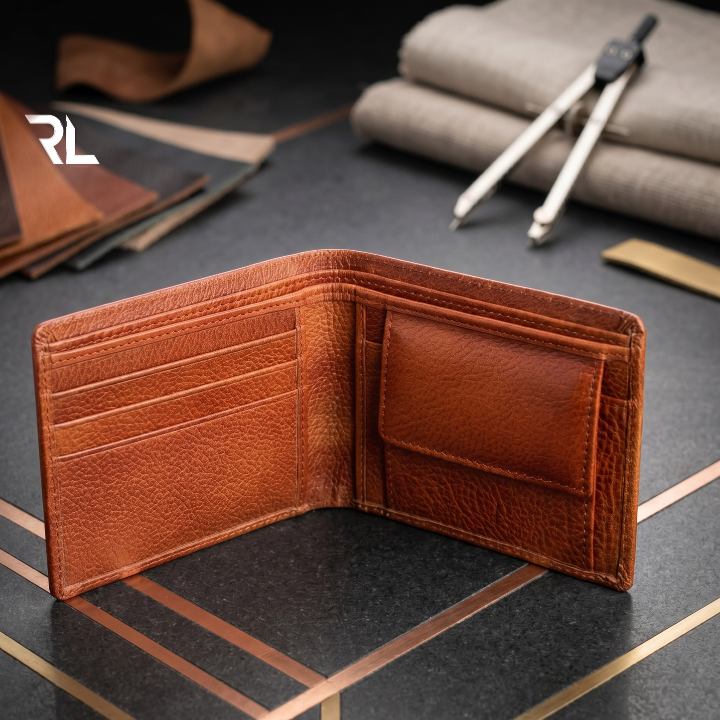 Classic Tan Leather Bifold Wallet with Coin Pocket