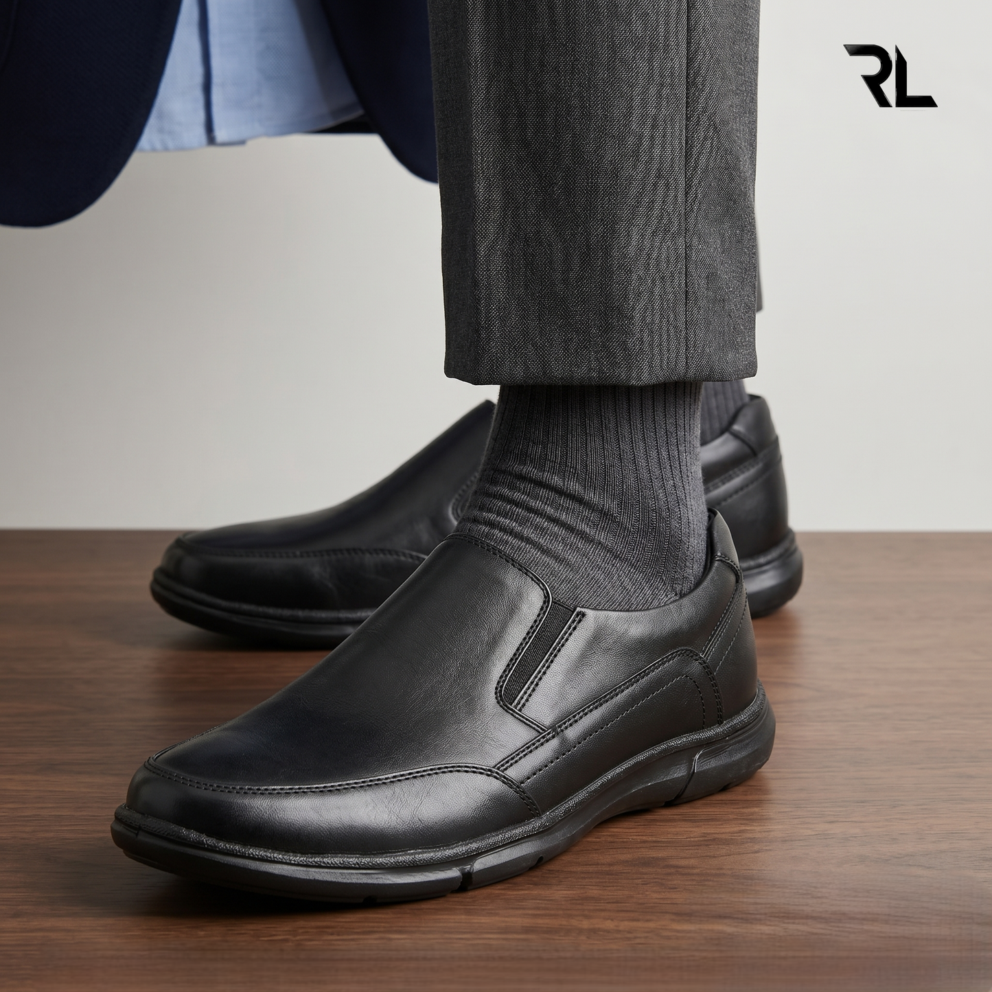 Leather Slip on Shoes for Men - Black  - 2019