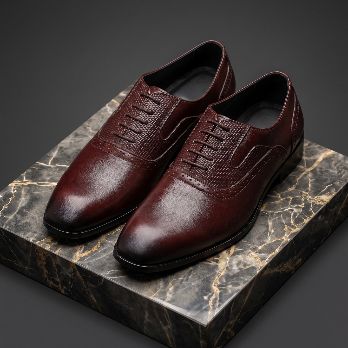 Oxford Textured Leather Shoe - Brown - 2007