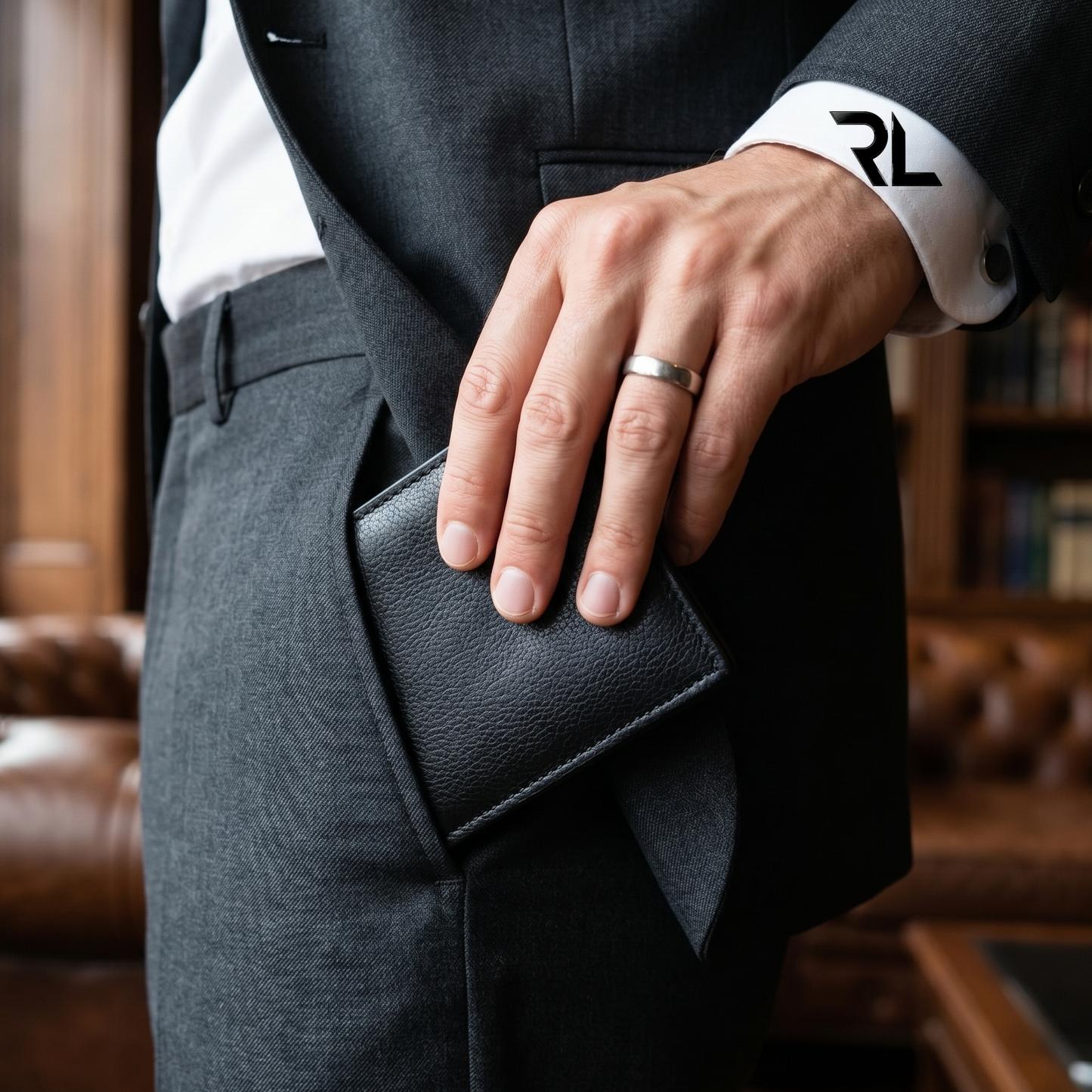 Black Leather Bi-Fold Wallet with Card Holder