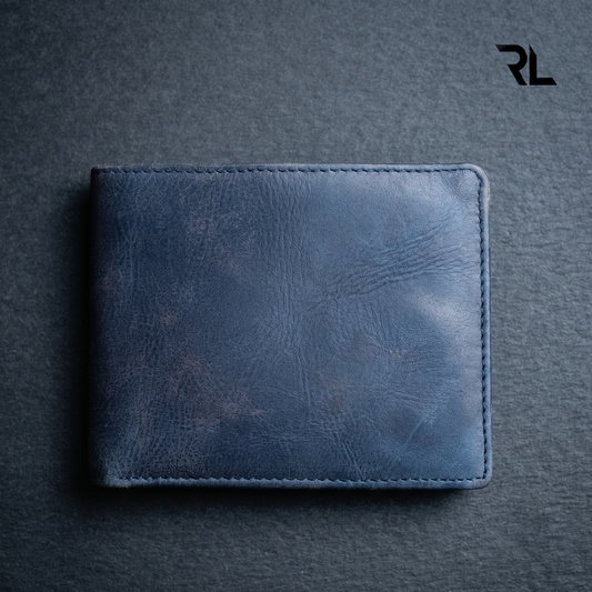 Classic Navy Blue Leather Bifold Wallet for Men