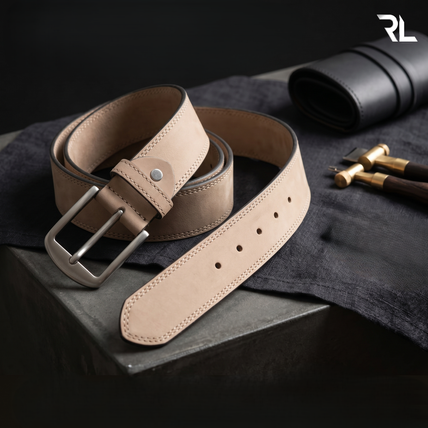 Leather Casual Belt Nubuck Cream