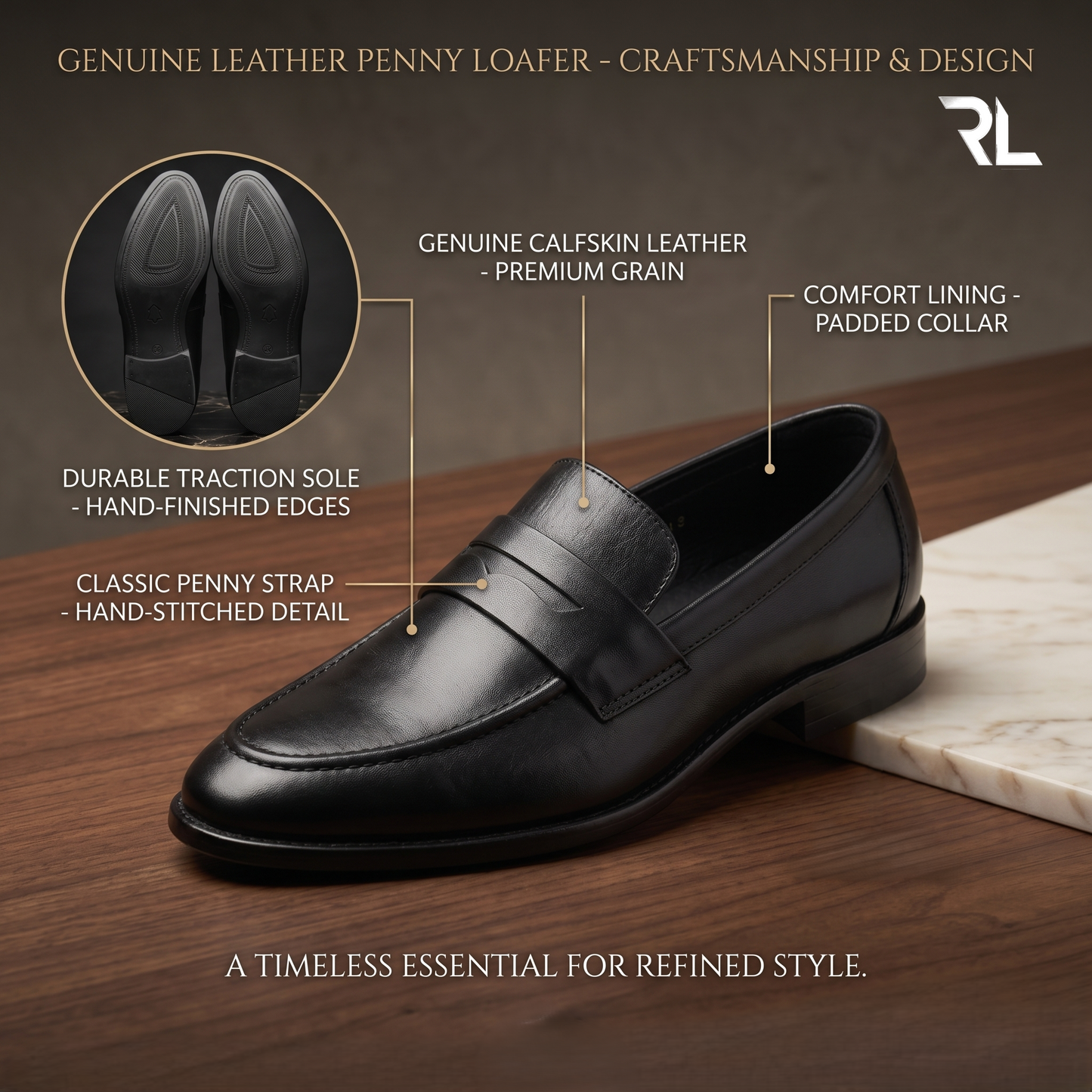 Leather Penny Loafer Black - 2001