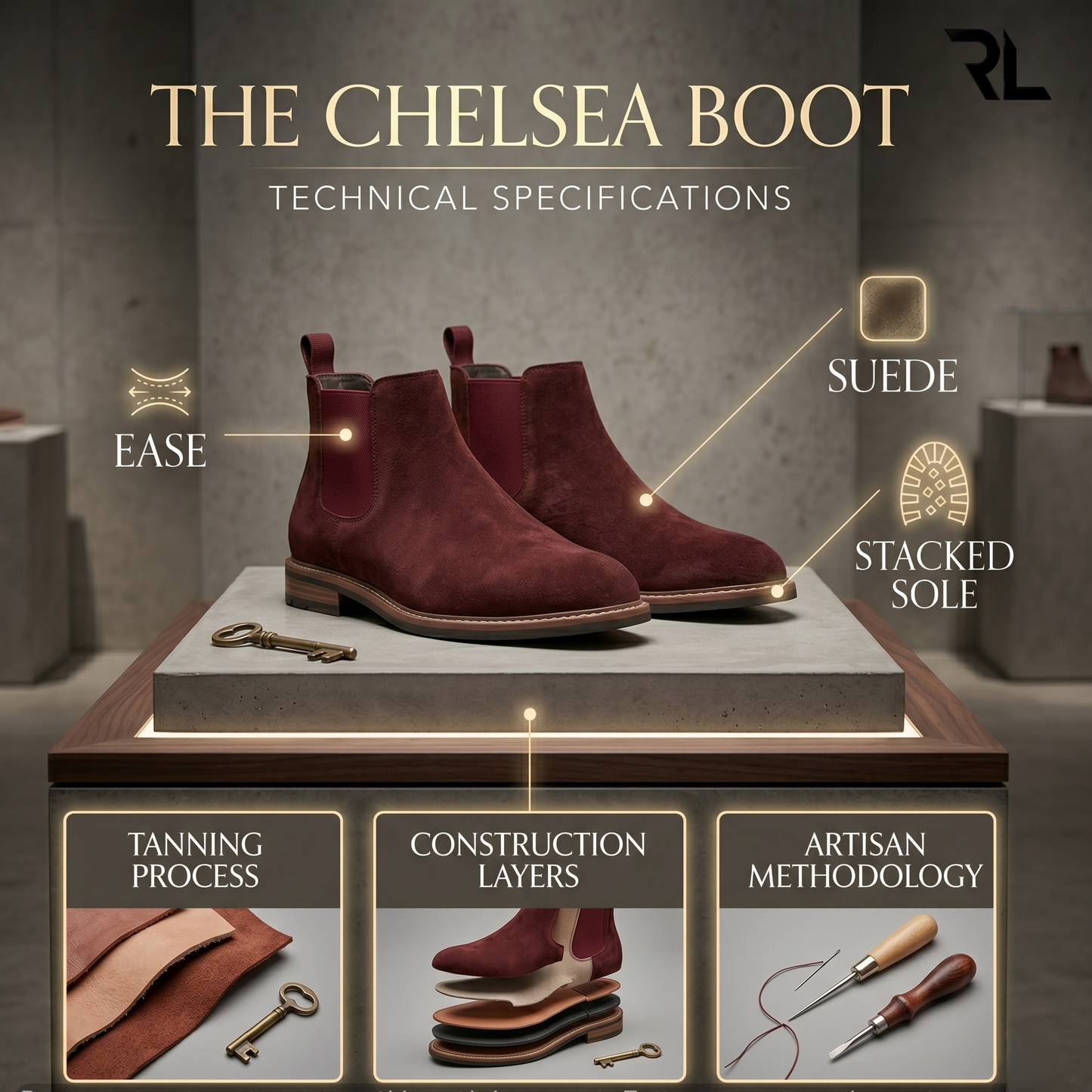 Suede Leather Chelsea Boot - Cherry- 1002