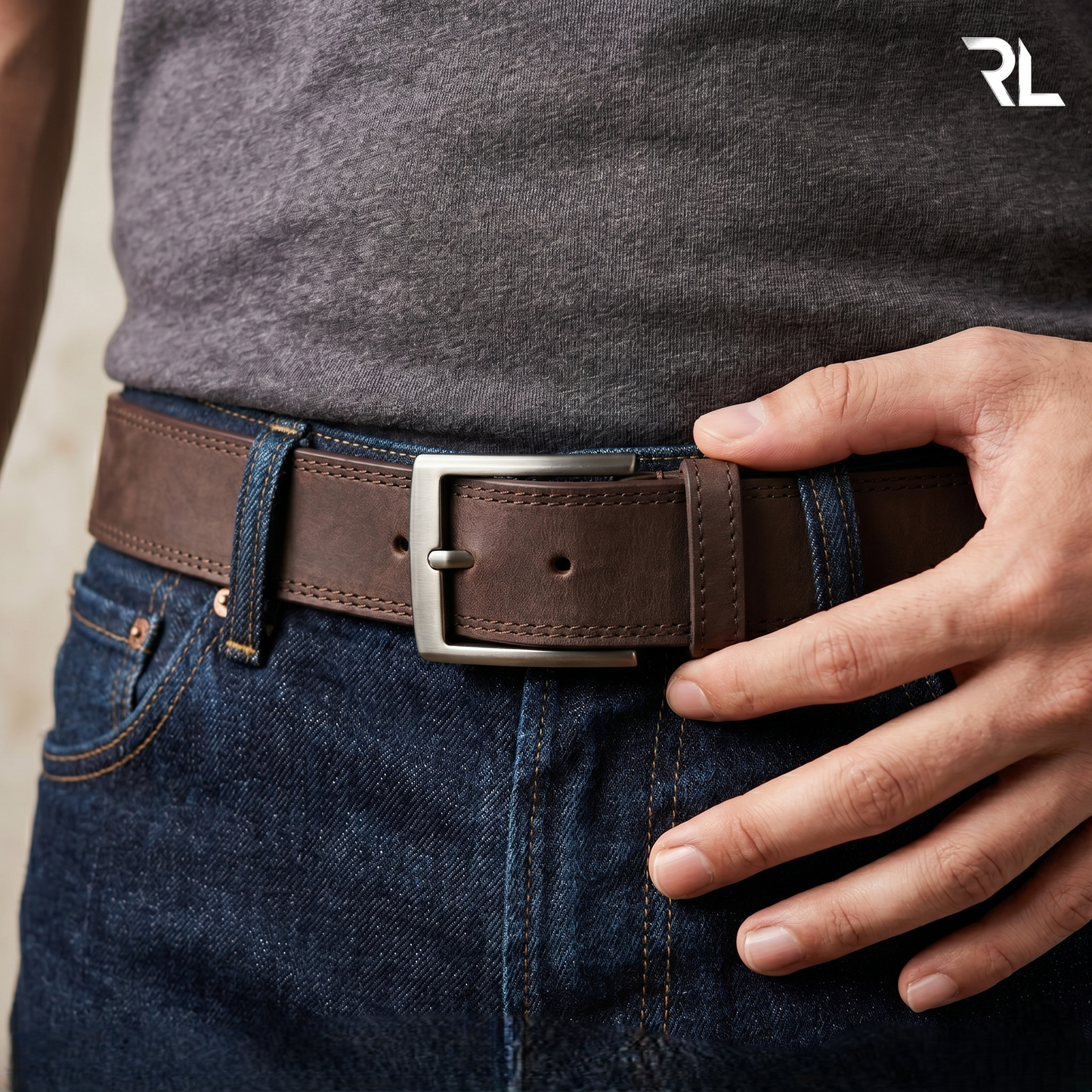 Casual Nubuck Leather Belt - Brown
