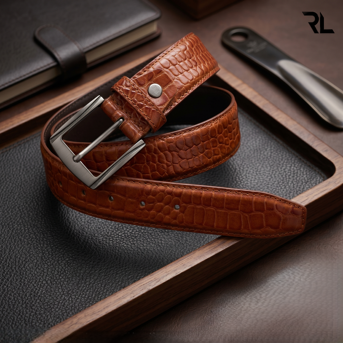 Formal Croco Print Belt for men's - Tan