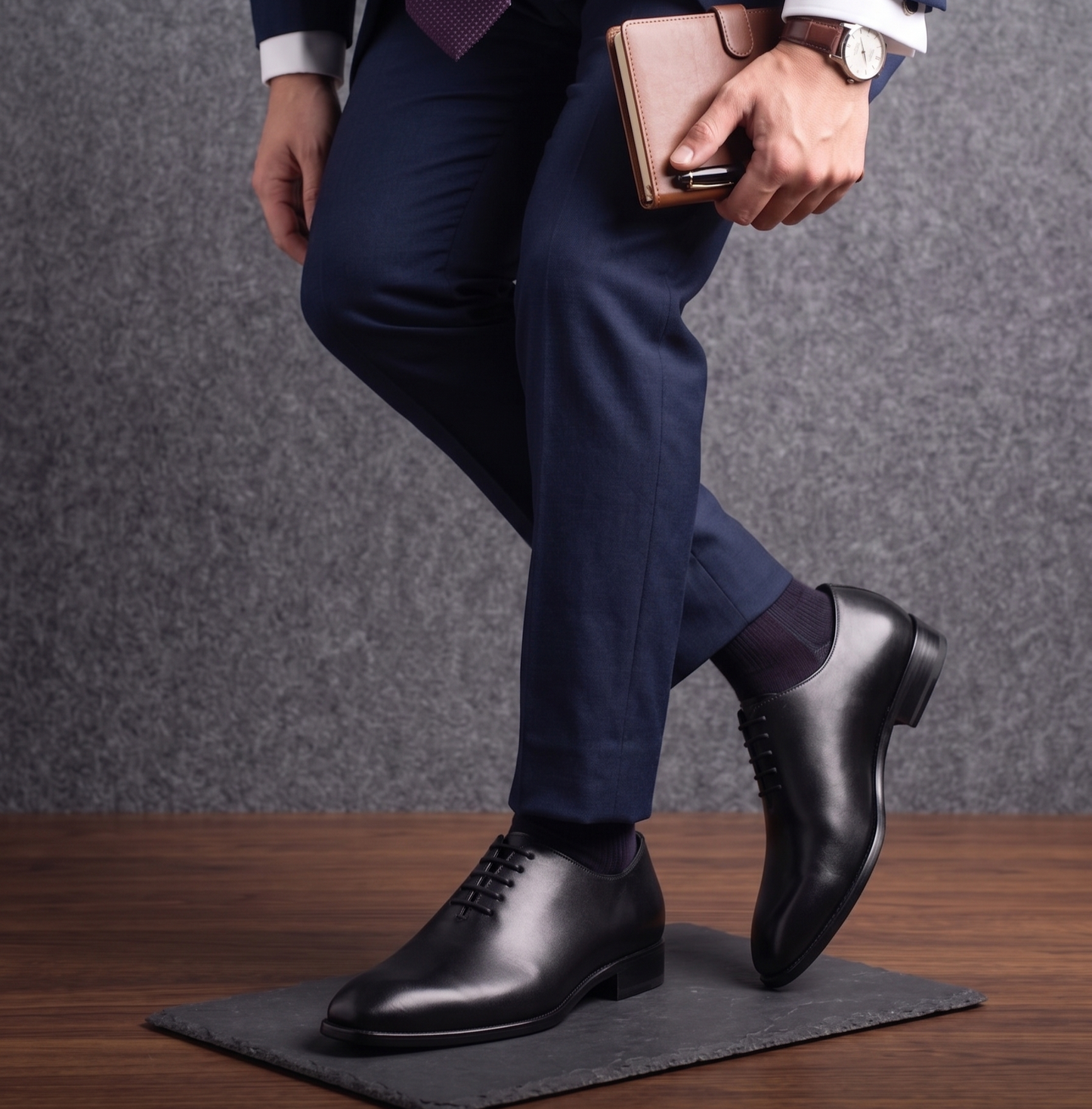 Leather Wholecut Shoe for Men's - Black - 2009