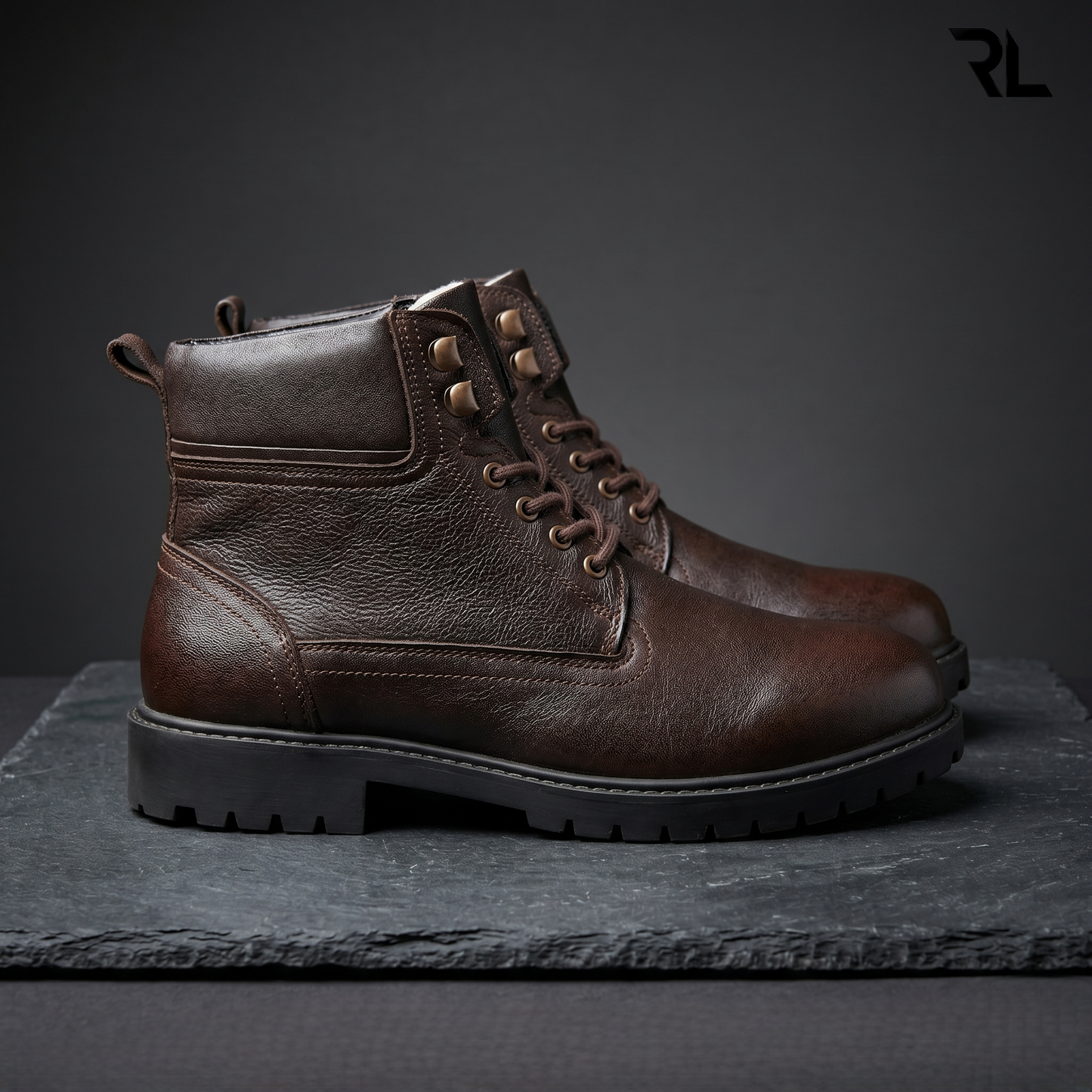 Leather Combat Boots – Rugged Dark Brown - 1009