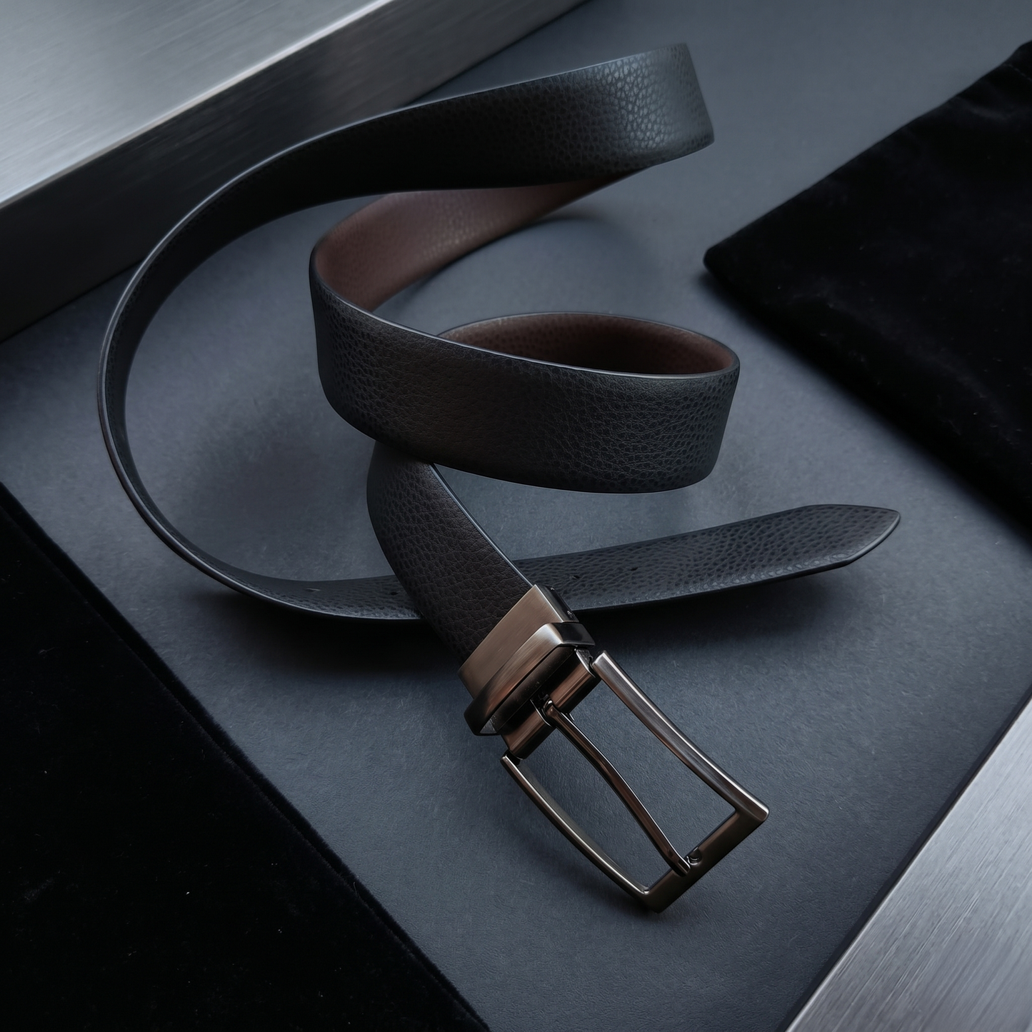 Men's Premium Reversible Black & Brown Leather Formal Belt with Metal Buckle