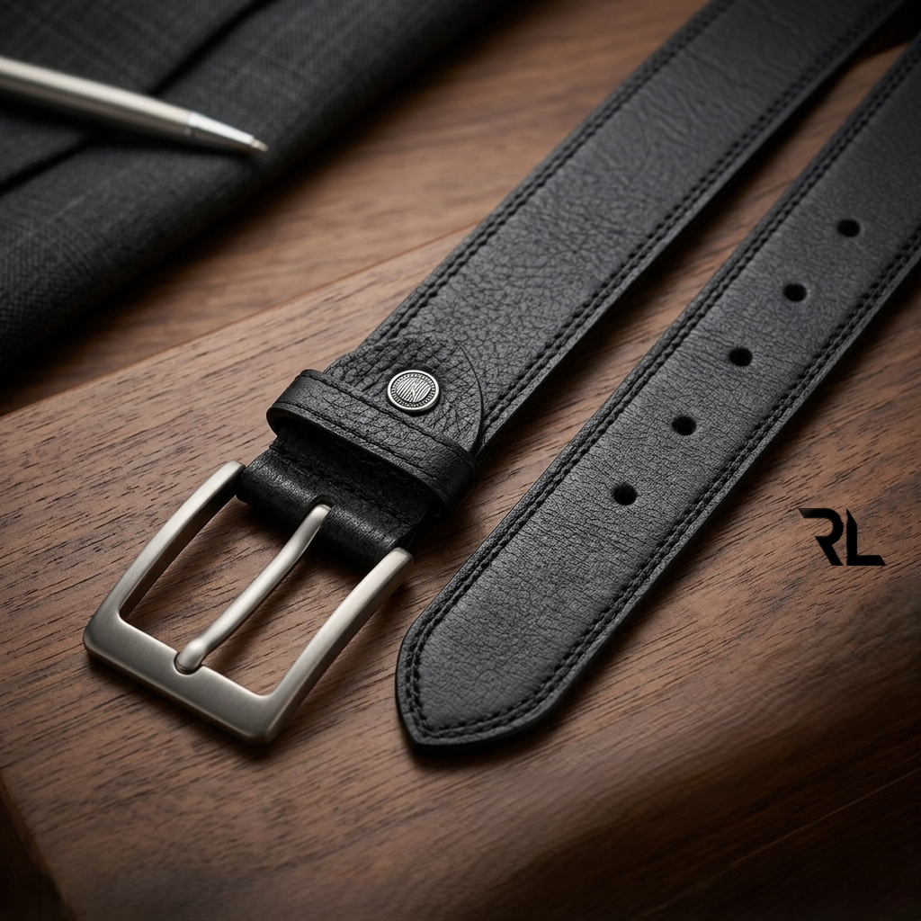Semi casual leather belt for men - black