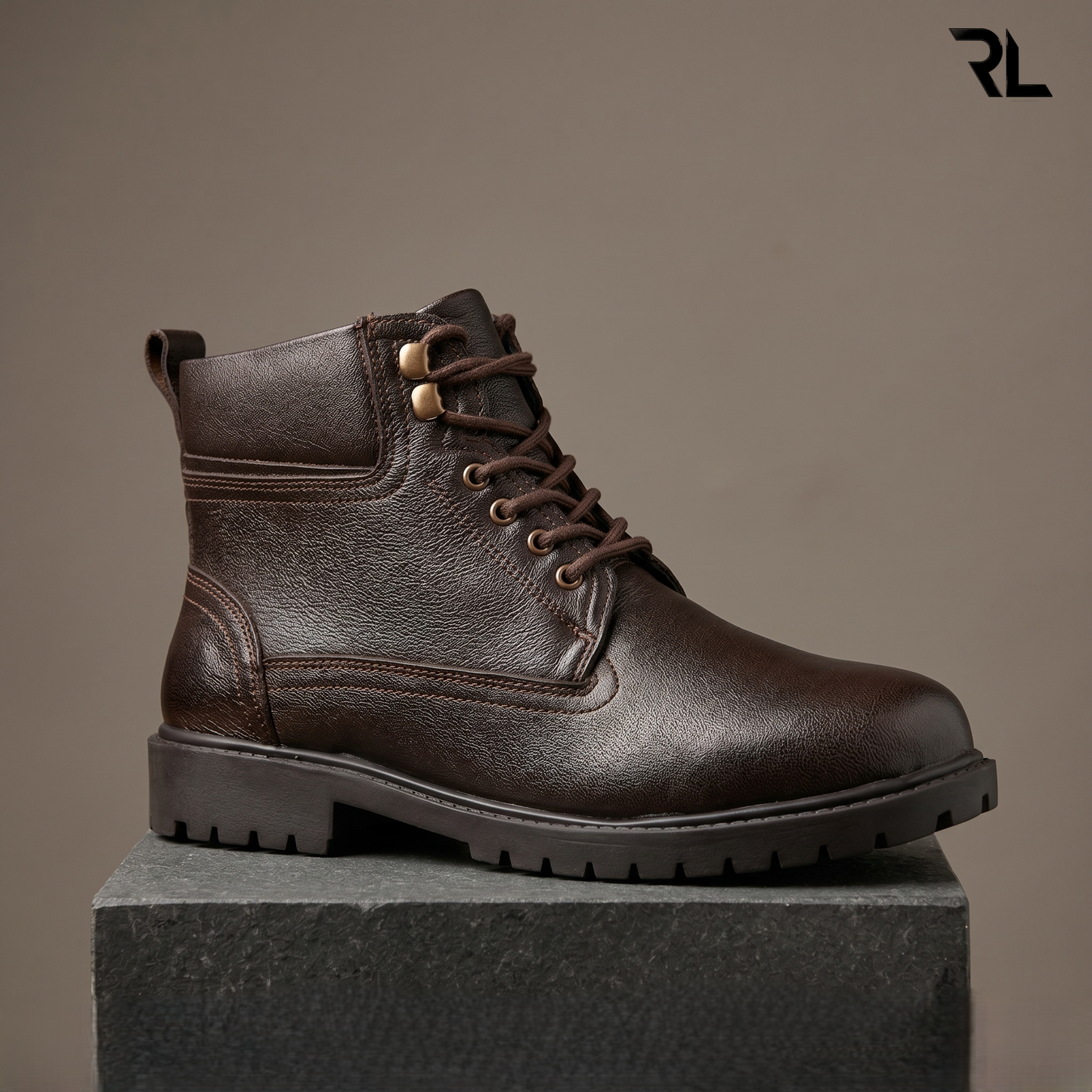 Leather Combat Boots – Rugged Dark Brown - 1009