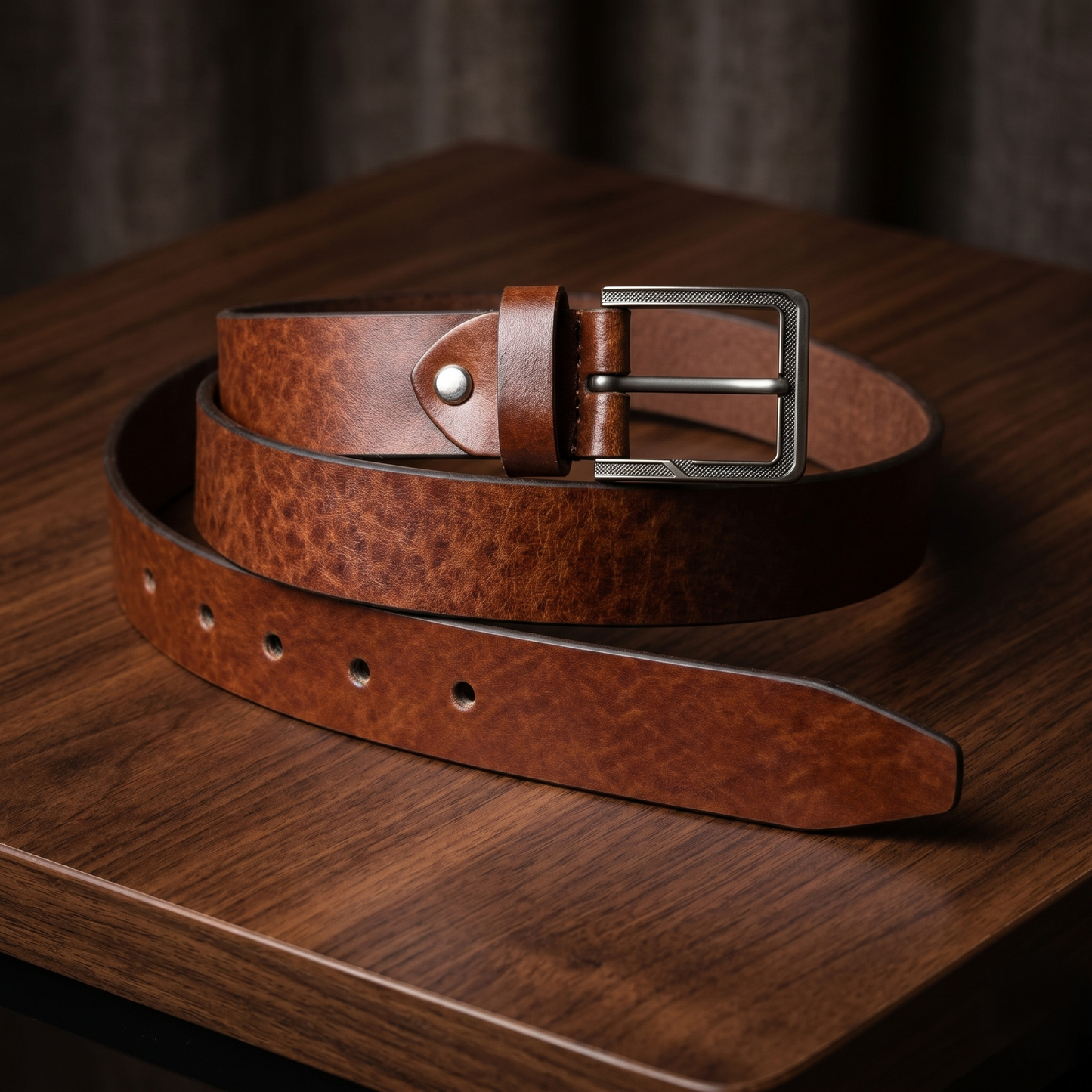 Men's Brown Casual Genuine Leather Belt with Matte Metal Buckle