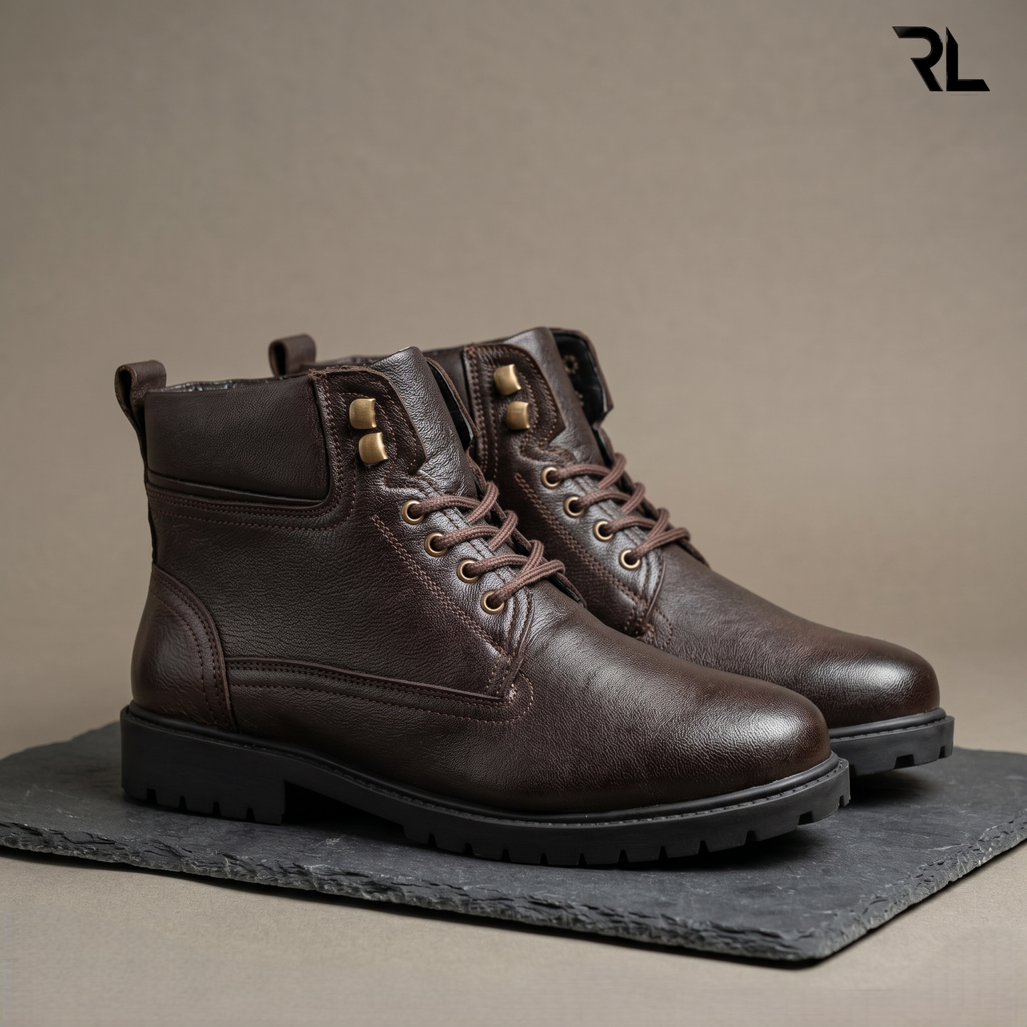 Leather Combat Boots – Rugged Dark Brown - 1009
