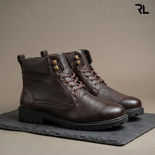 Leather Combat Boots – Rugged Dark Brown - 1009