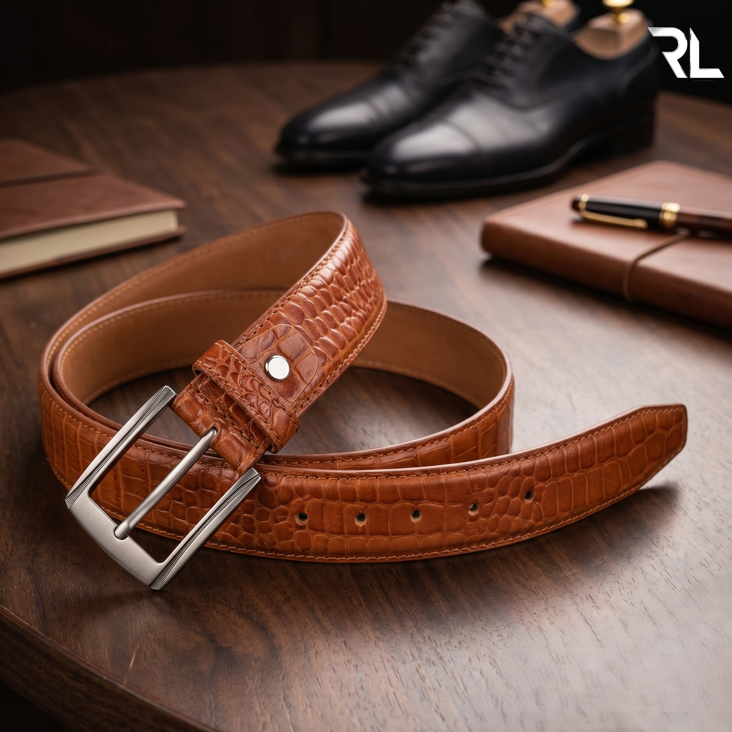 Formal Croco Print Belt for men's - Tan