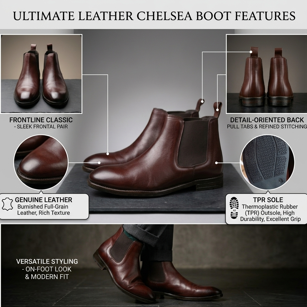 Brown Leather Chelsea Boots for Men - 1005