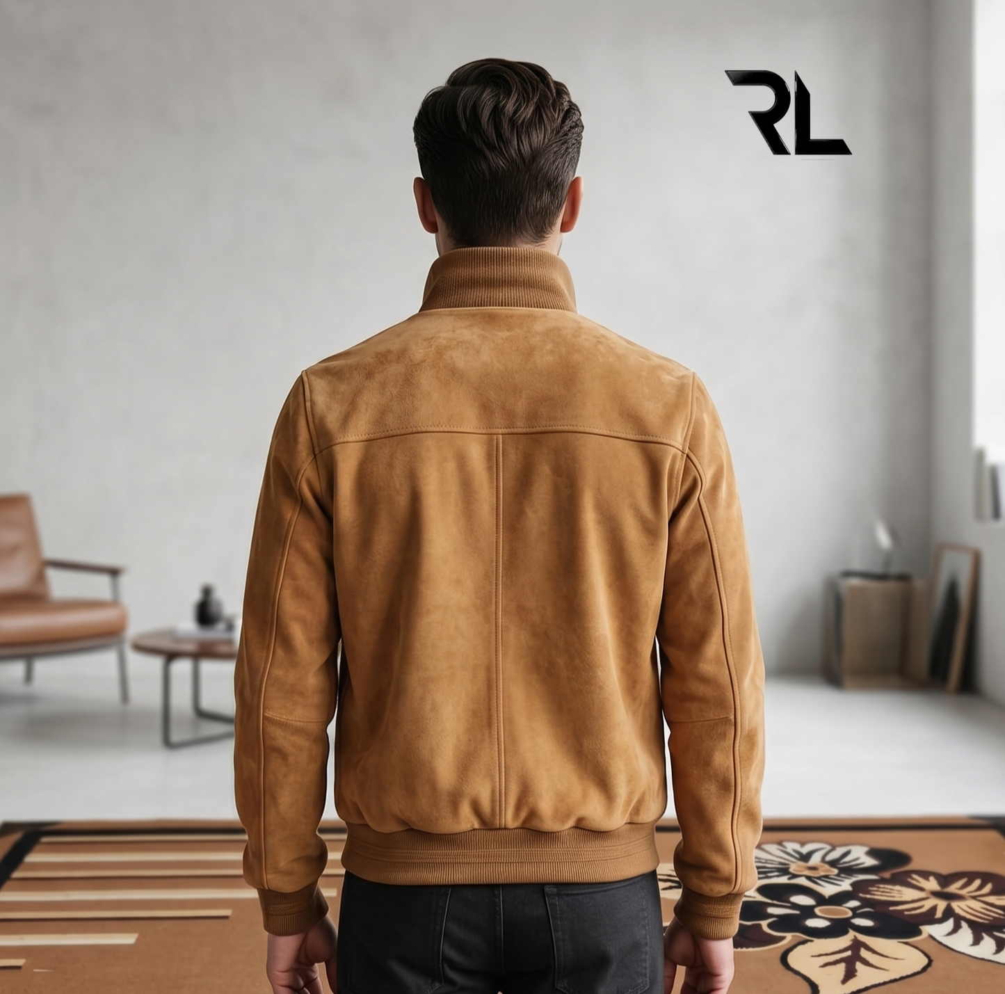 Suede Leather Bomber Jacket - Camel - 9001