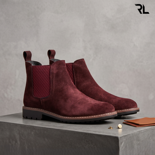 Suede Leather Chelsea Boot - Cherry- 1002