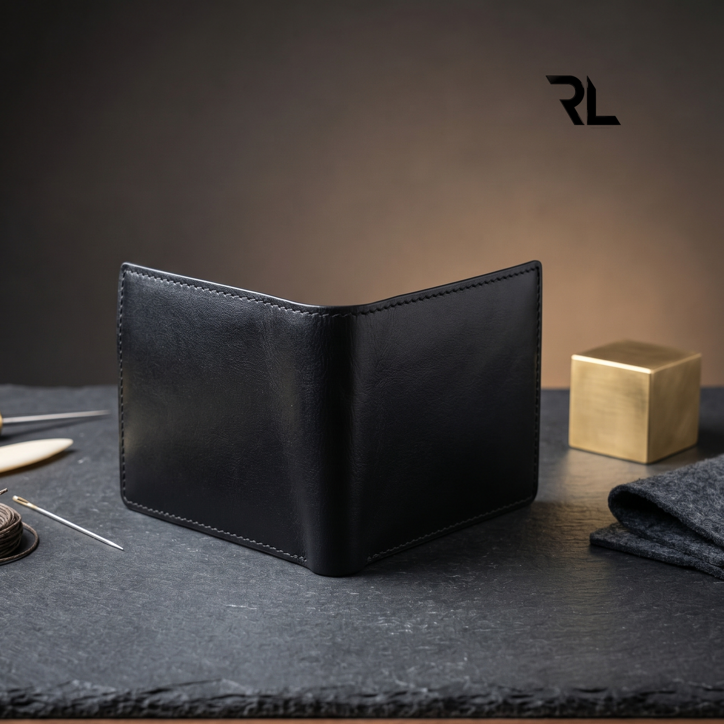 Black Leather Bi-Fold Wallet with Card Holder