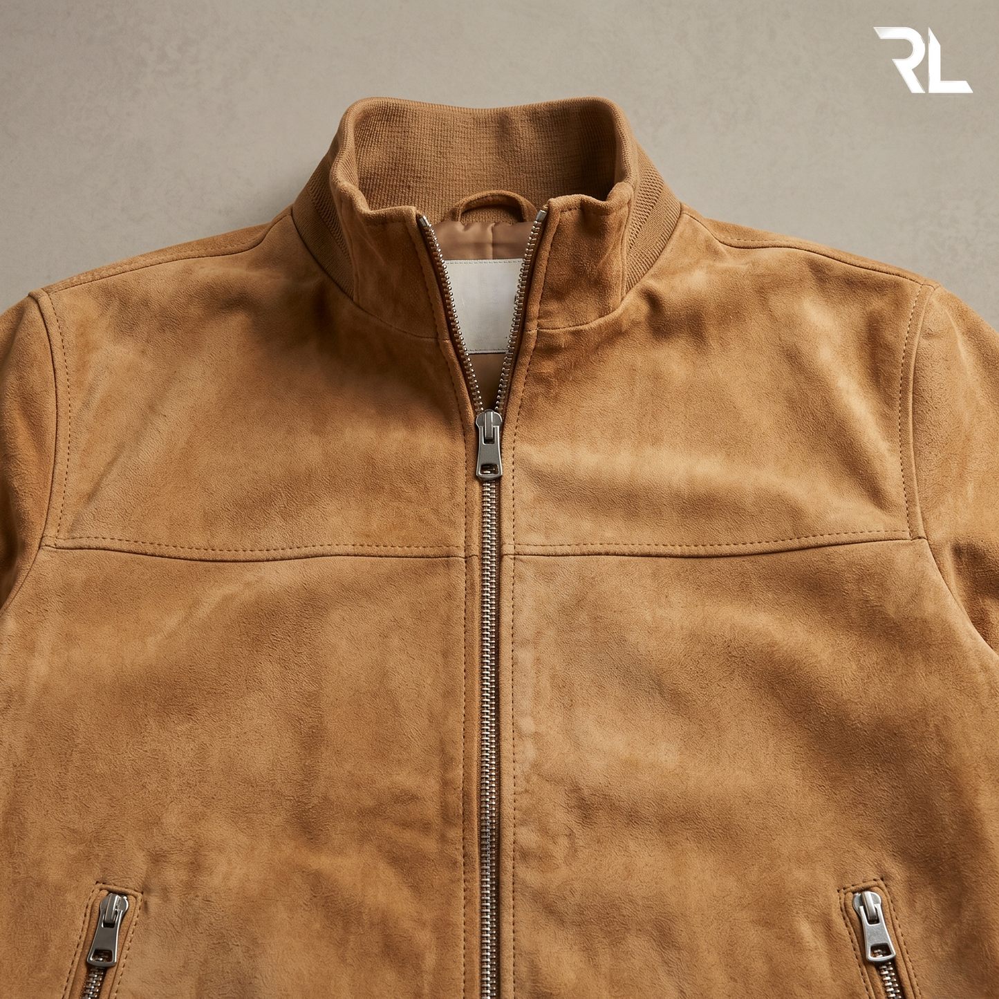 Suede Leather Bomber Jacket - Camel - 9001