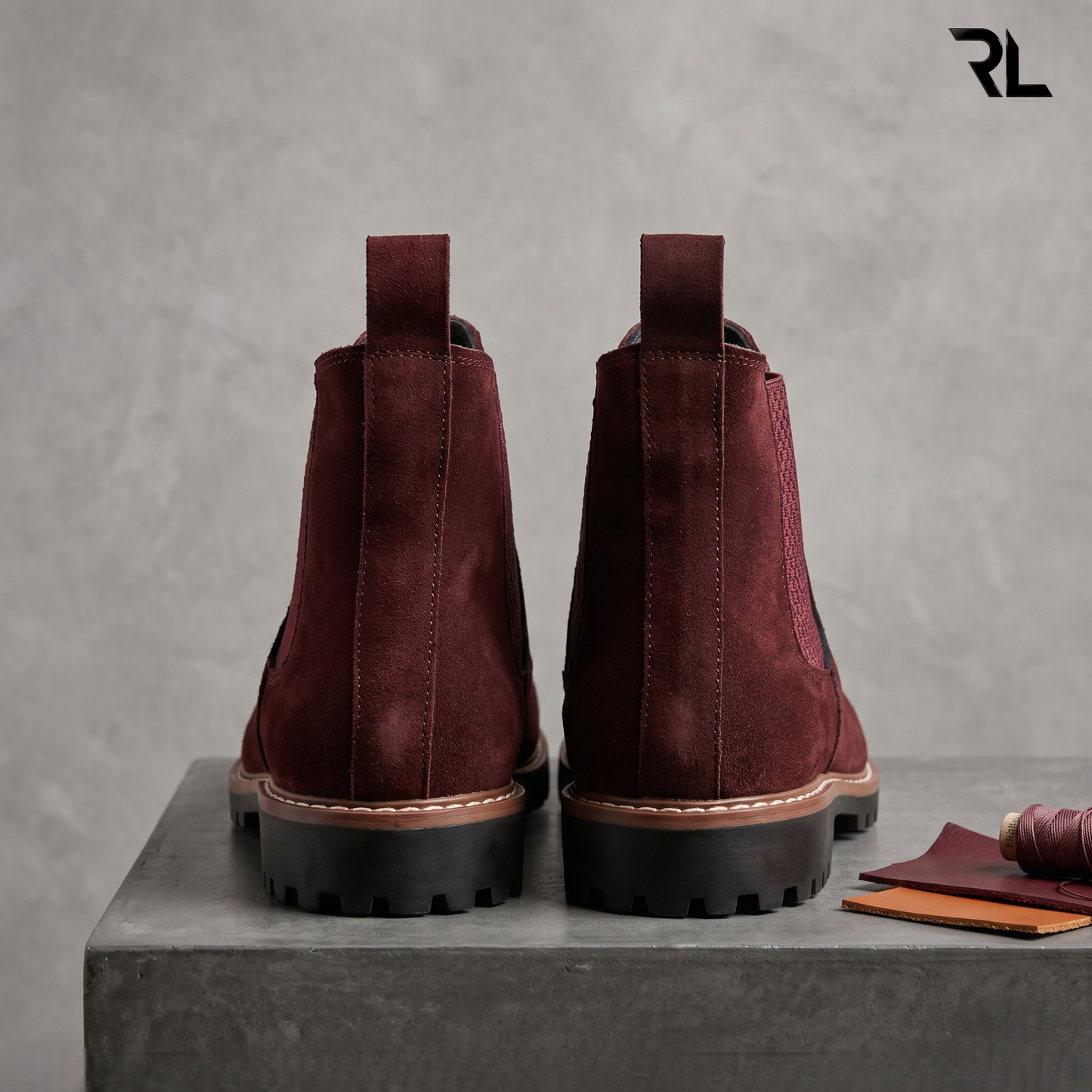 Suede Leather Chelsea Boot - Cherry- 1002