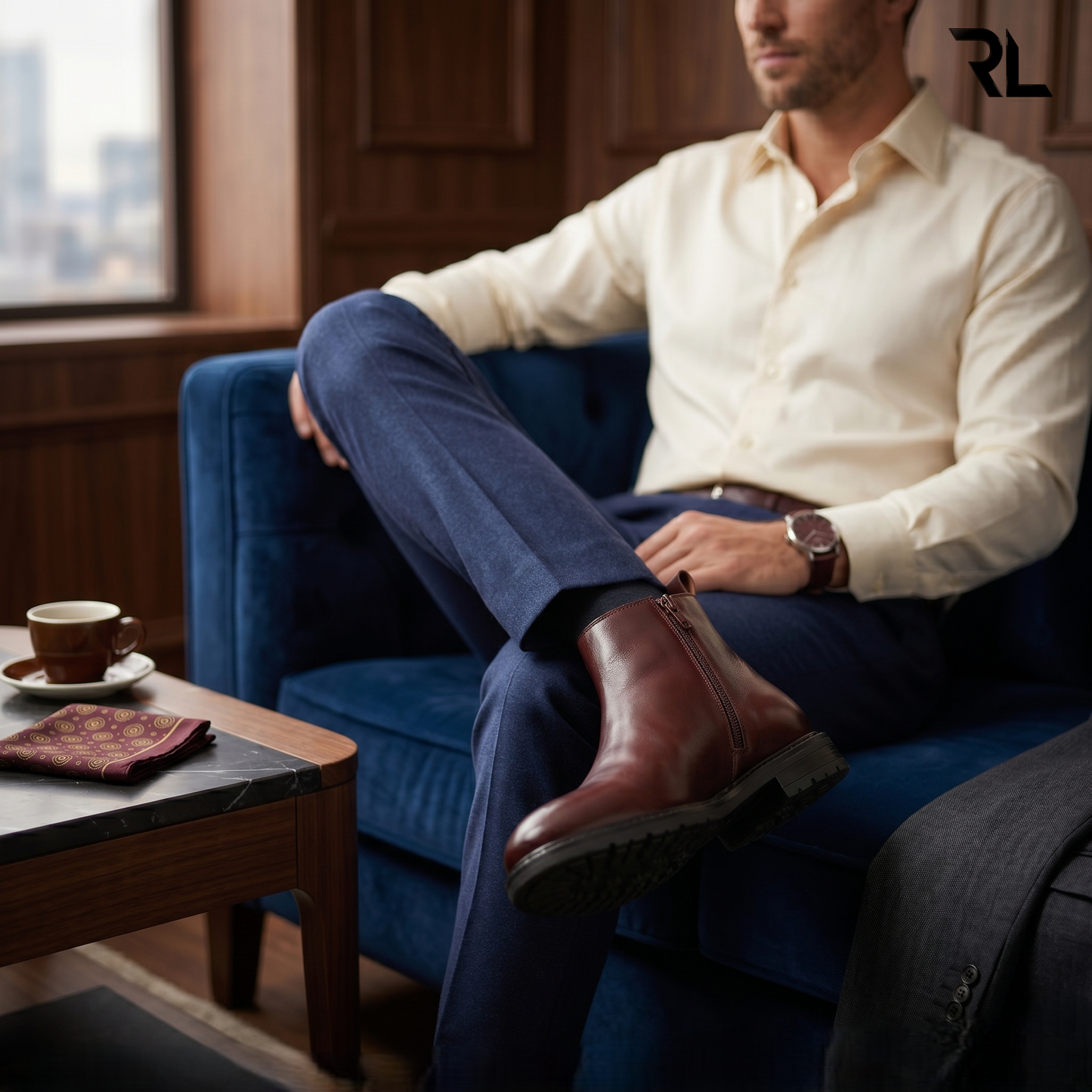 Leather Chelsea Boot with Zip - Brown - 1008