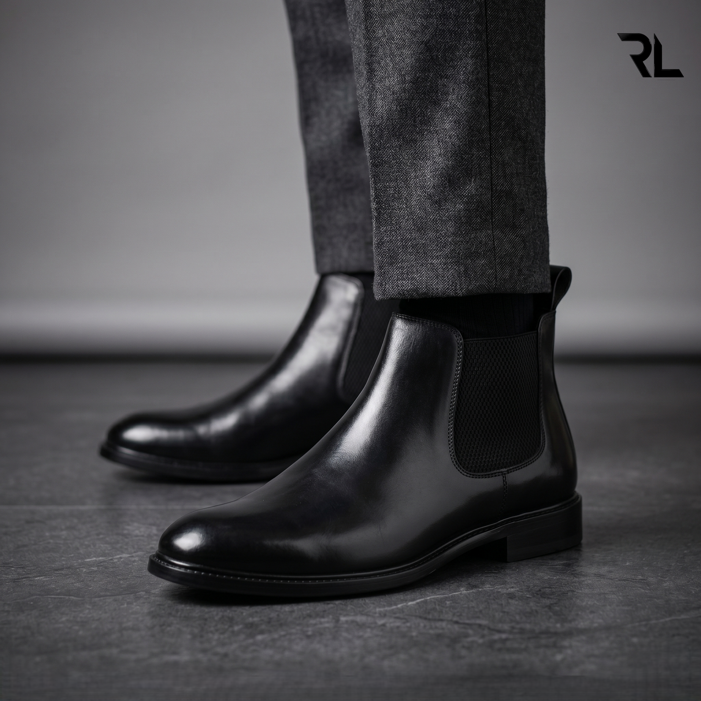 Black Leather Chelsea Boot For Men's - 1003