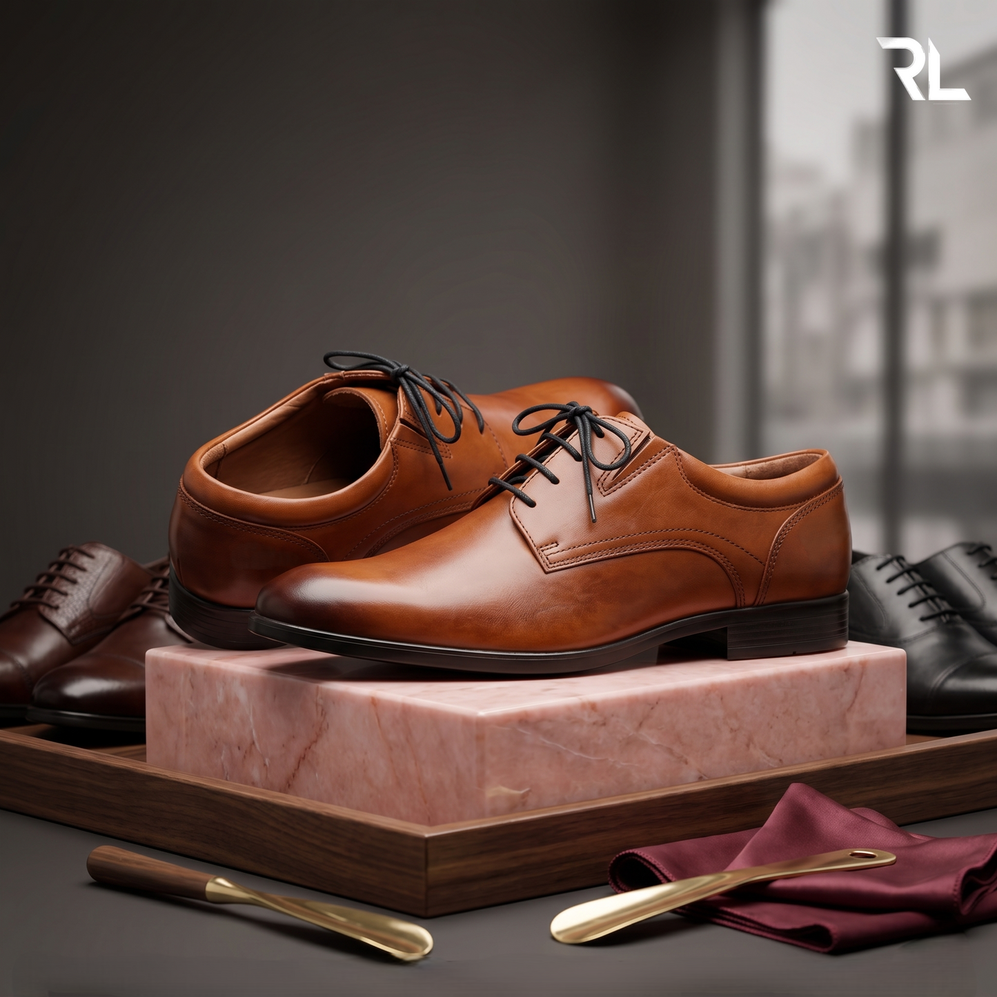 Leather Derby Shoe for Men's - Tan - 2005