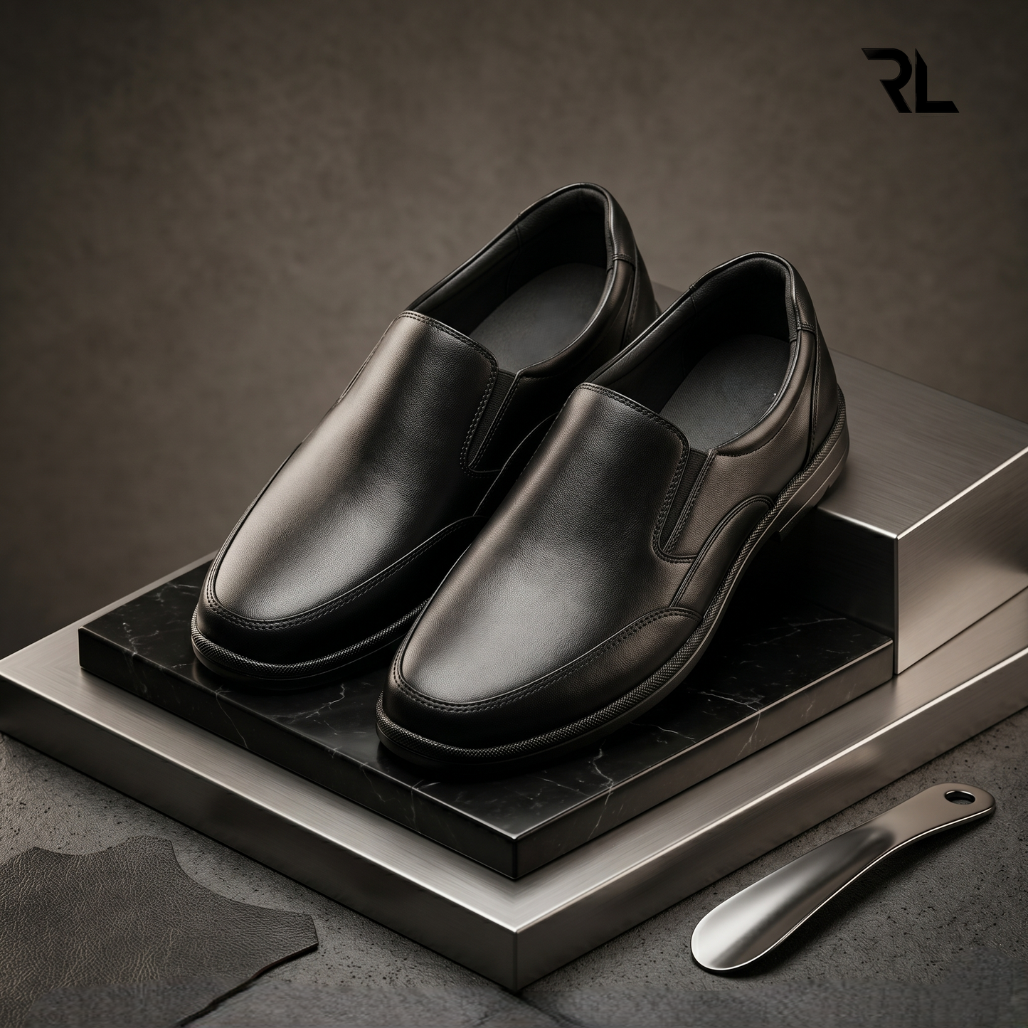 Leather Slip on Shoes for Men - Black  - 2019