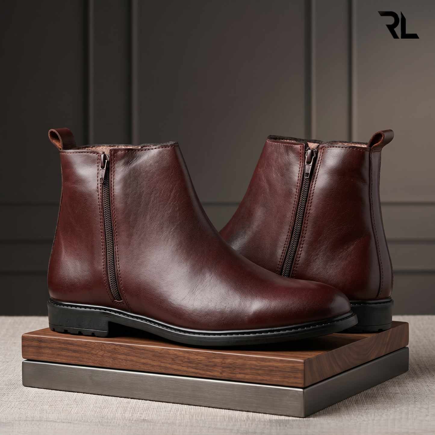 Leather Chelsea Boot with Zip - Brown - 1008