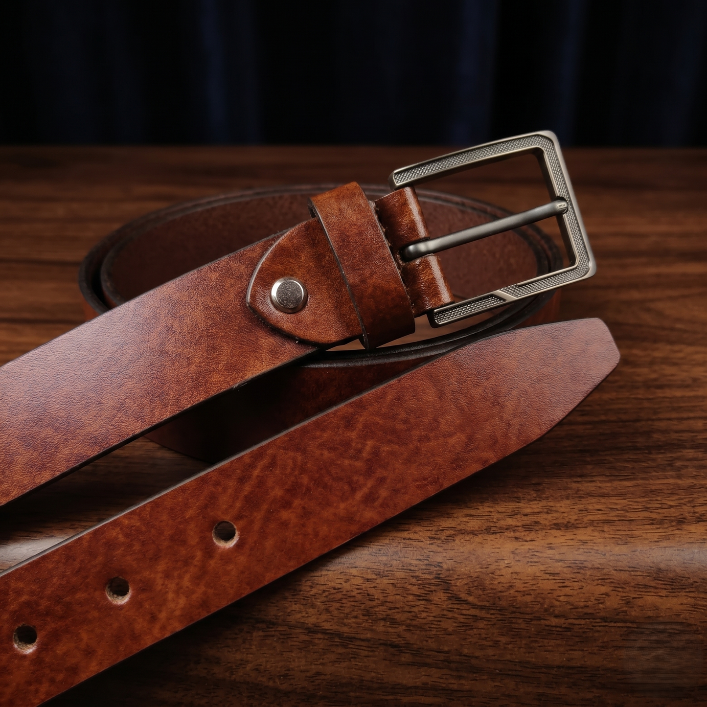 Men's Brown Casual Genuine Leather Belt with Matte Metal Buckle