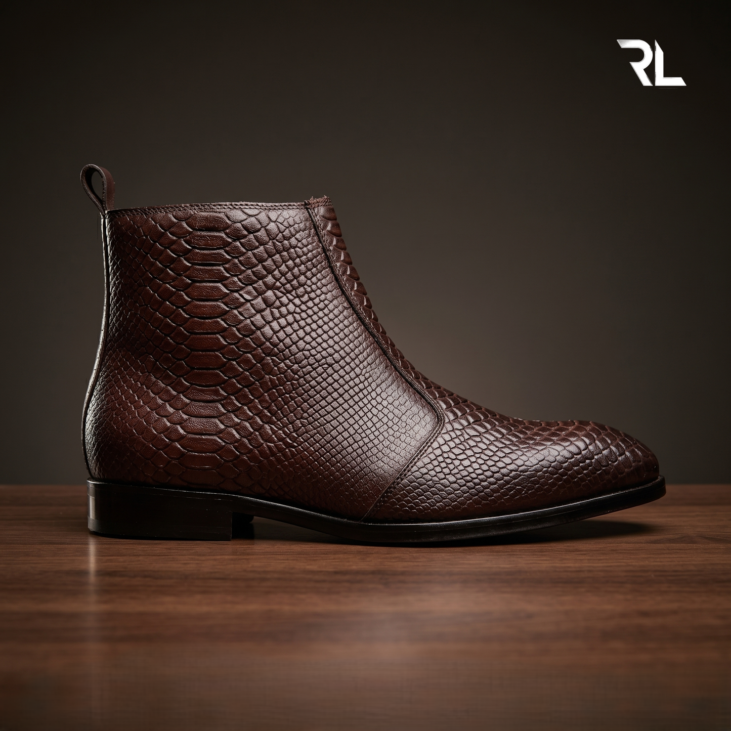 Men's Croco -Textured Leather Chelsea Boots - Brown - 1006
