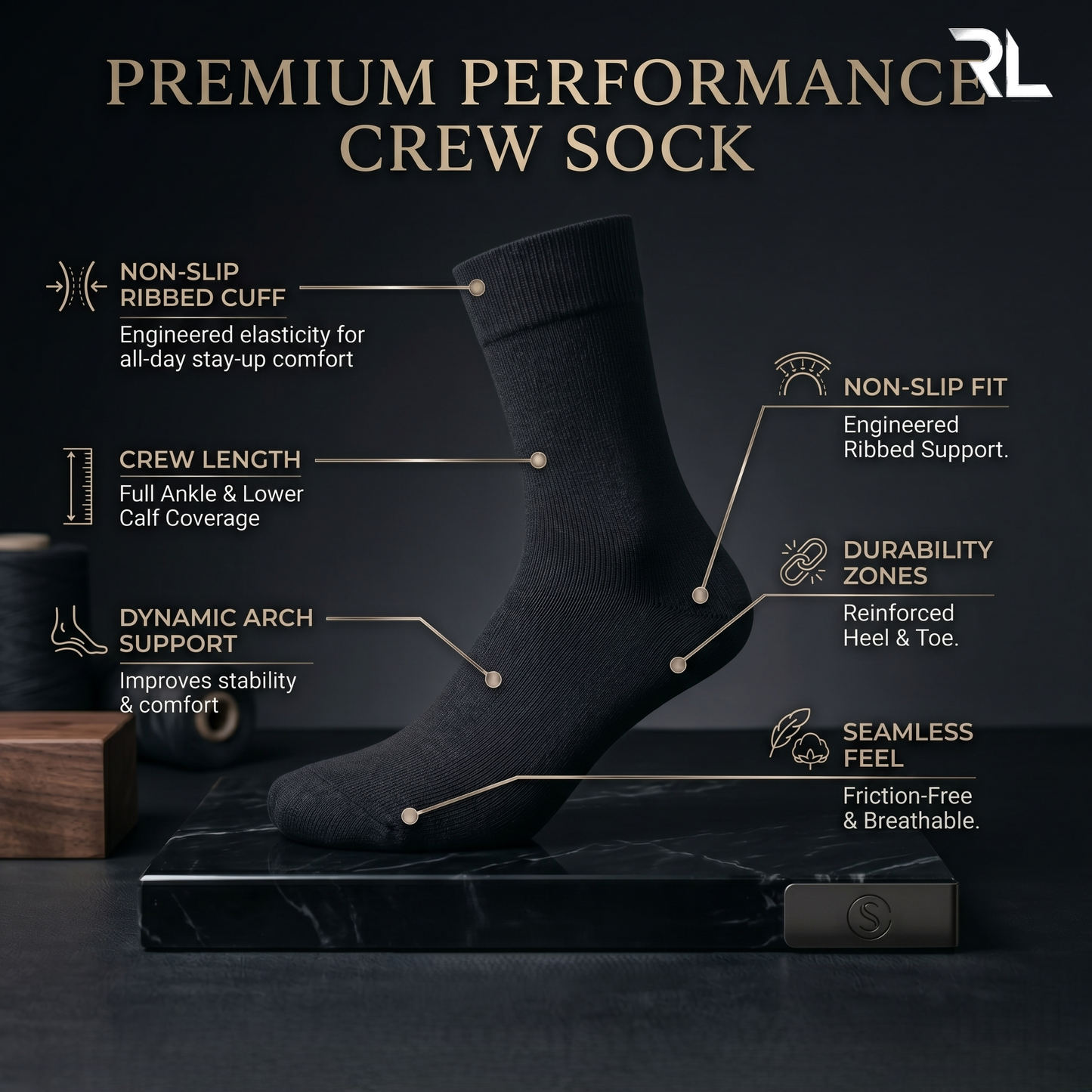 Thin Formal Socks Black - 1 Pair - S009