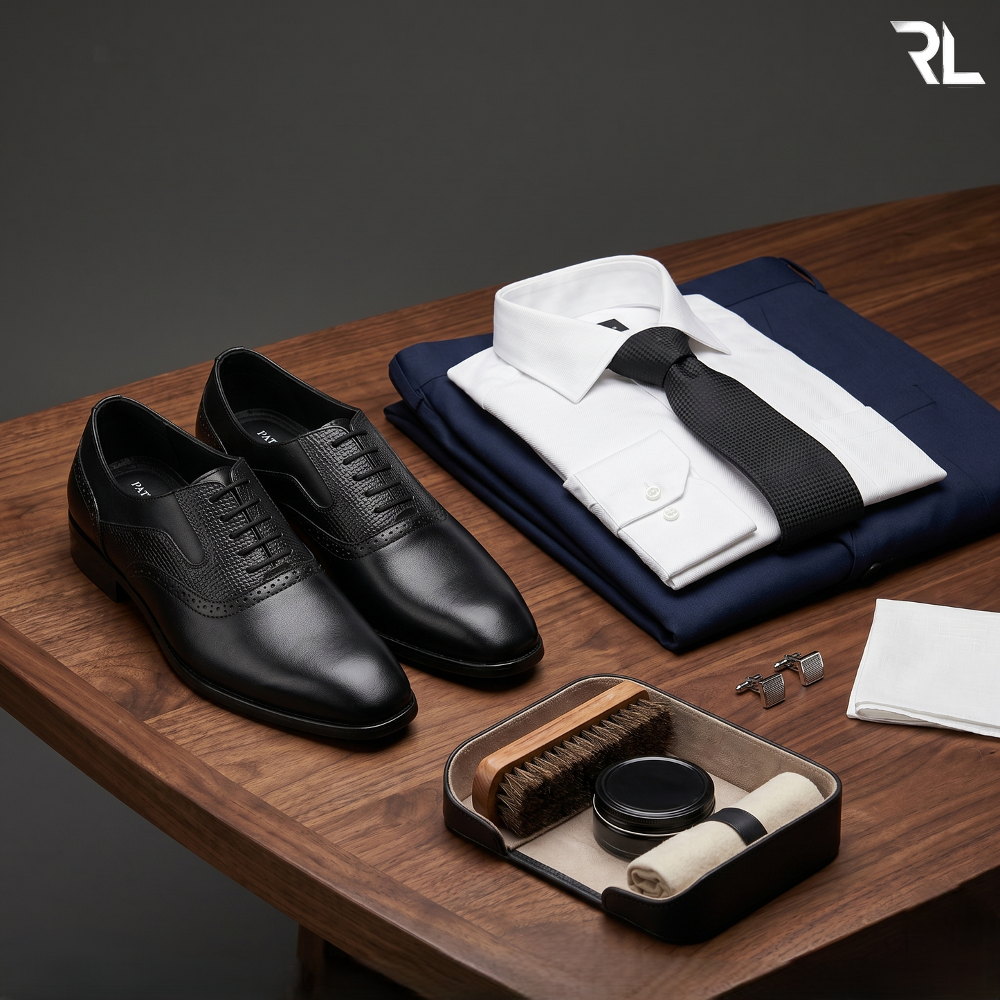 Oxford Textured Leather Shoe - Black - 2007