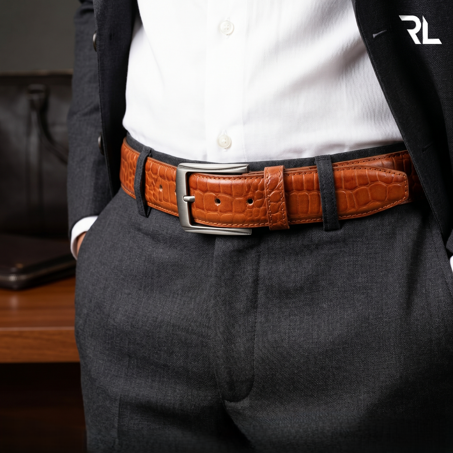 Formal Croco Print Belt for men's - Tan