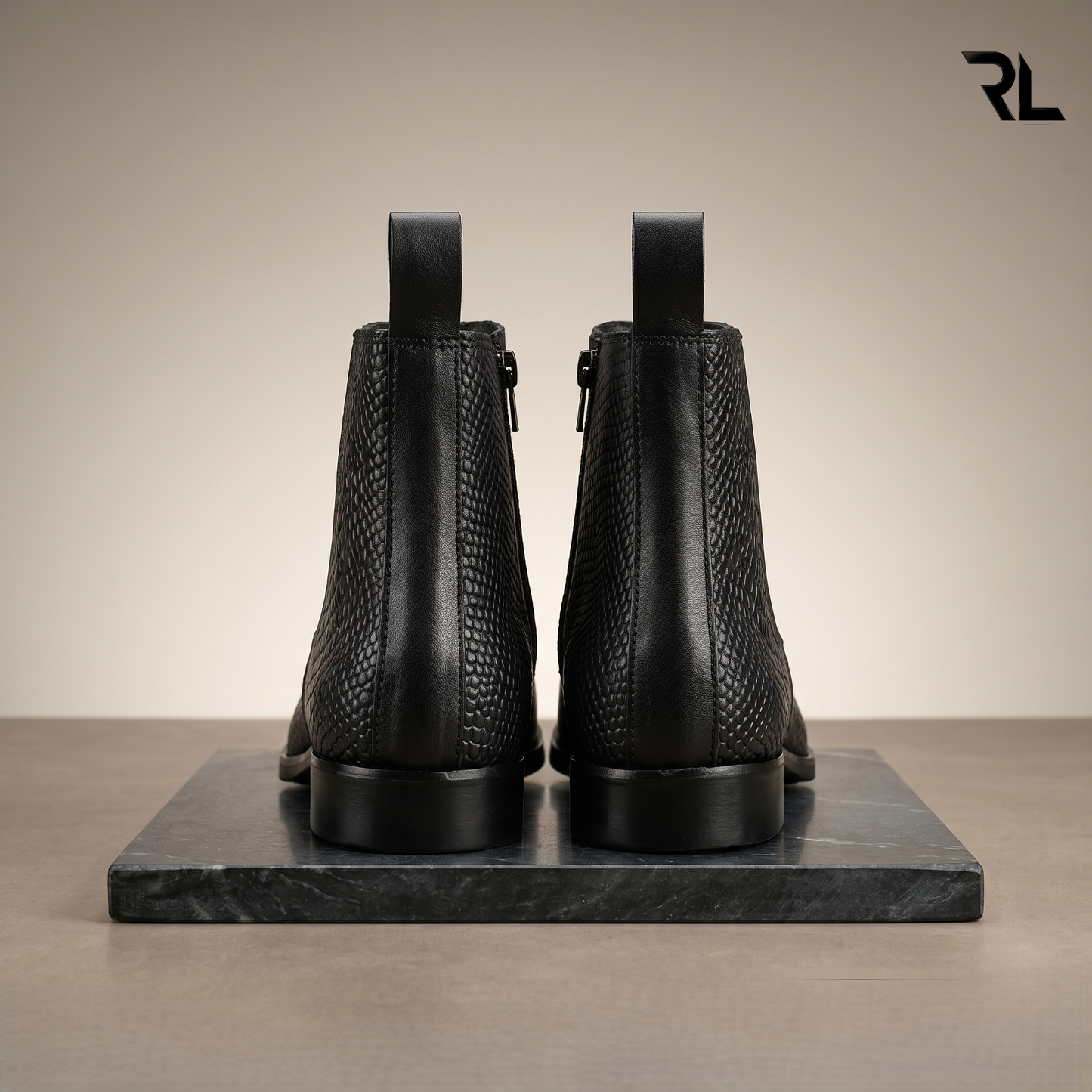 Men's Croco -Textured Leather Chelsea Boots - Black- 1006