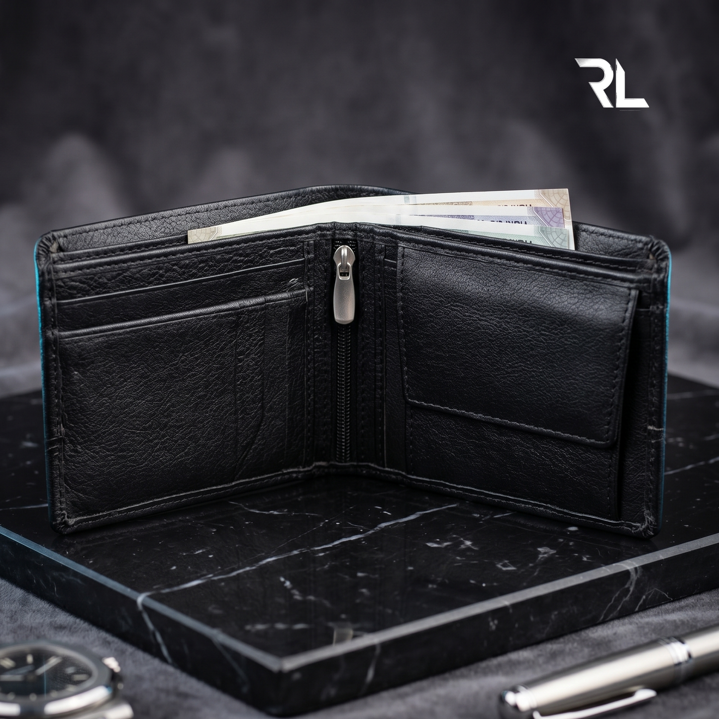 Classic Black Leather Bi-Fold Wallet for Men