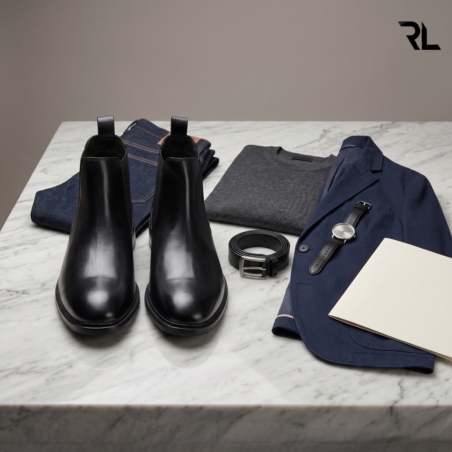 Black Leather Chelsea Boot For Men's - 1003