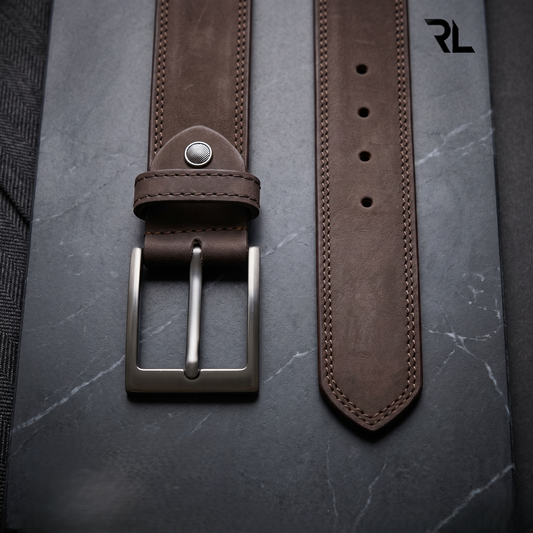 Casual Nubuck Leather Belt - Brown